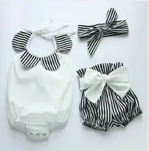 3PCS Infant Clothing Set Newborn Baby Summer Bodysuit+Shorts+Headband Cotton Sets Toddler Girl Clothes 0-4T 1649