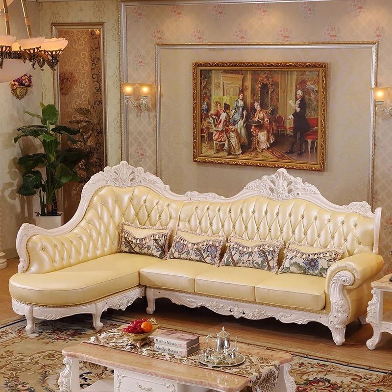 Экономичный Европейский стиль гостиная секционный кожаный угловой диван европейский мягкий уголок