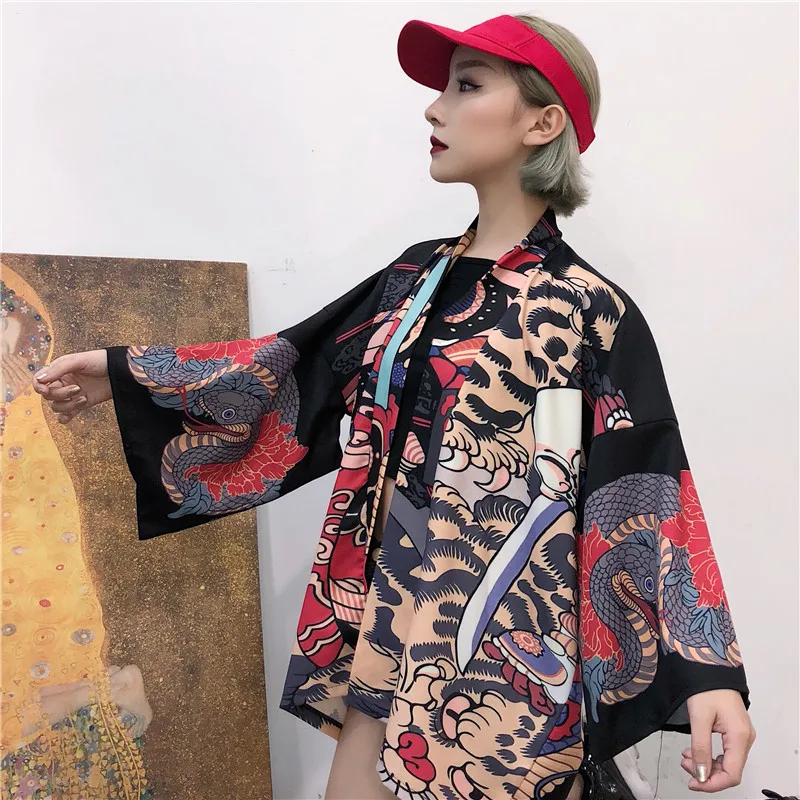 Yukata женский кимоно кардиган рубашка harajuku kawaii стиль кимоно Женская блузка obi haori Японская уличная одежда AA4364