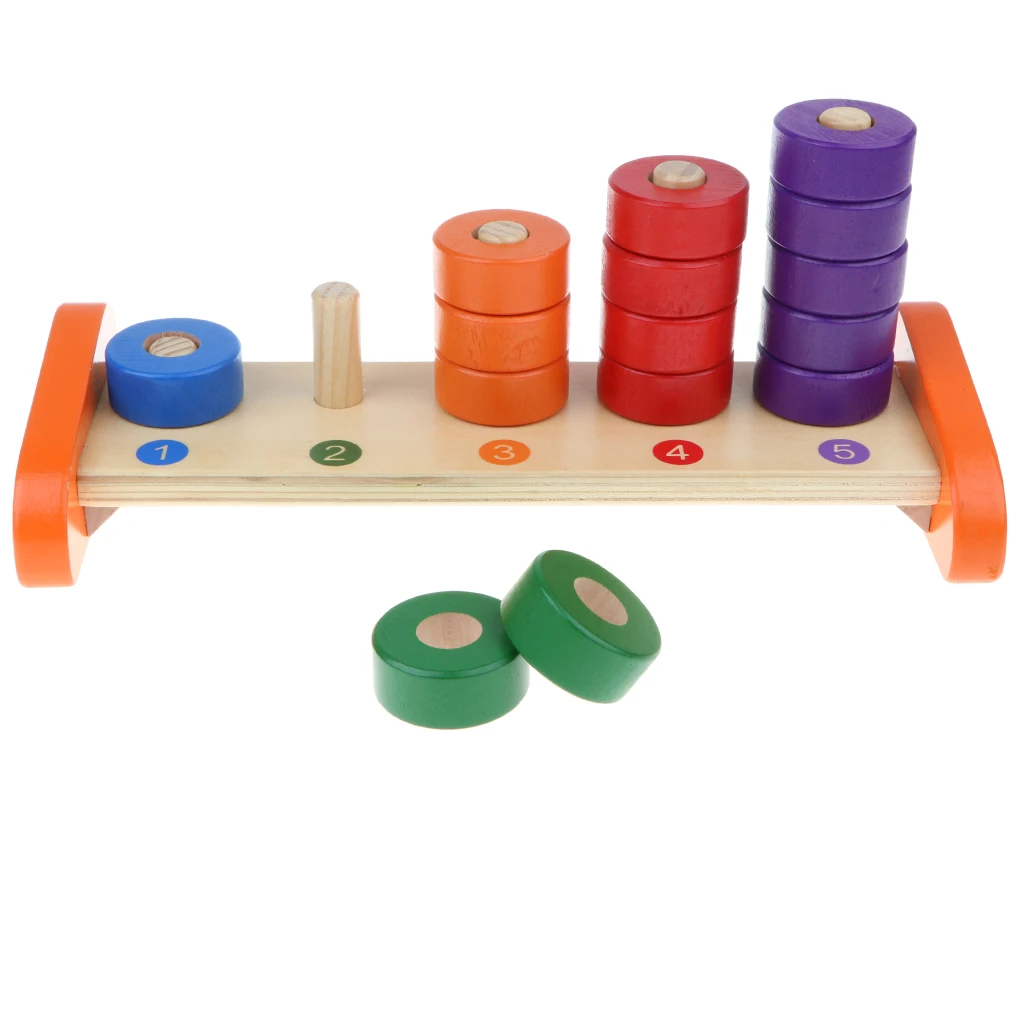Деревянные красочные 5 кольцевое кольцо блоки укладки математики числа, счёт обучения детей Развивающие детские игрушки