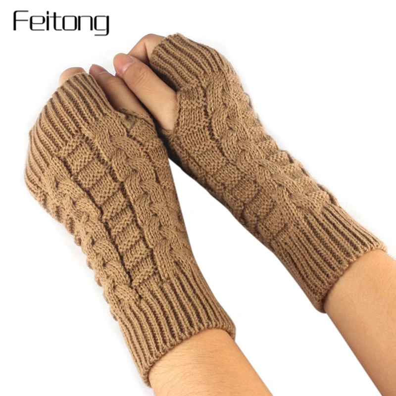 Fashion Knitted Arm Fingerless Gloves Women Unisex Winter Woolen Soft