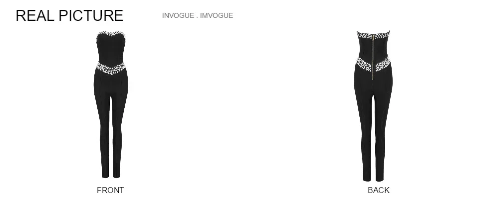 INVOGUE. IMVOGUE New Arrival Elegant Diamonds Design Sexy Off The Shoulder Backless Black Sleeveless Bodycon Tube Jumpsuit