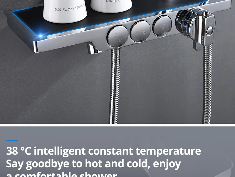 hm Black Rainfall Thermostatic Shower Faucet Set Single Lever Brass Mixer Valve Rack Bath Shower Mixers Rack shower set (9)