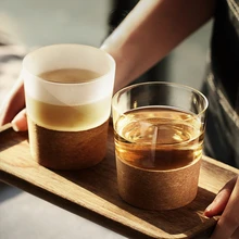 Корквуд свечи в стеклянной чашке матовый прозрачный кружка для воды сок Чай питья теплозащитные деревянное основание Стекло чайные принадлежности