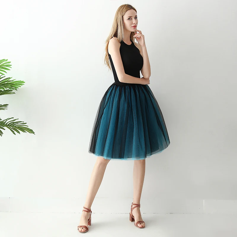 7 Layers Midi Tulle Skirts Womens Fashion Pleated TUTU Skirt Elegant Wedding Vintage Lolita Petticoat faldas mujer saias Jupe Skirts