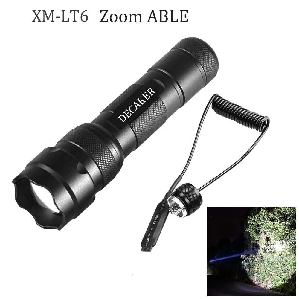 

Portable Lighting Flashlight 1 Mode 1000LM Tactical Flashlight Zoom Torch Hunting Light Use 18650 battery + rat tail switch luz