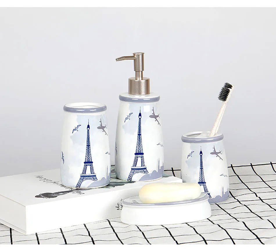 BAISPO керамика печать 4 шт./компл. аксессуары для ванной комплект включает в себя чашки мыло блюдо зубная щетка держатель суп диспенсер шампунь бутылка