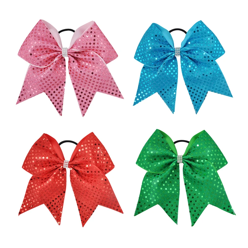 

7 Inch Solid Color Ribbon Hair Bows with Rhinestone Vintage Elastic Hair Bands Women Girls Hair Ties Children Hair Accessories
