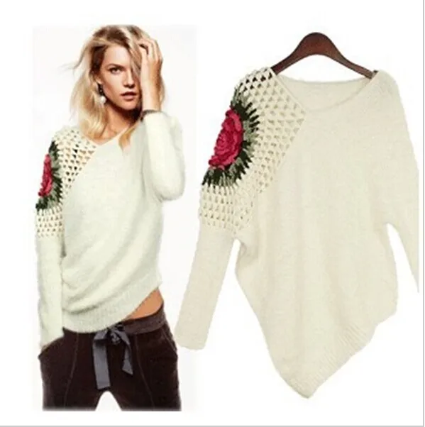 

Europe And The United States Temperament Goddess Hollow Out Hook Flower Color Roses Irregular Fuzzy Elastic Sweater LD4229