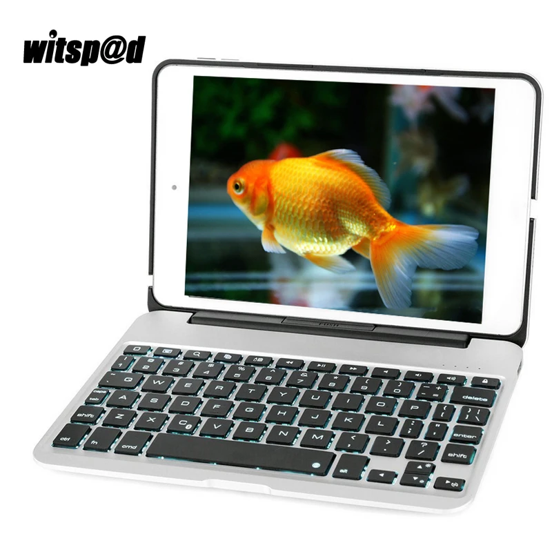 

Witsp@d Backlit Keyboard for iPad Mini 4 Keyboard Case for Tablet 7 color Aluminum USB Bluetooth with Protective Clamshell Case