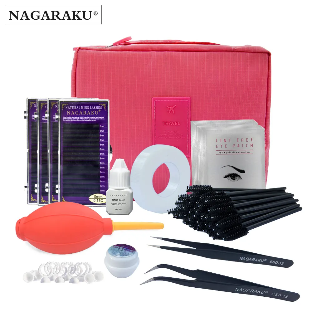 

NAGARAKU Professional Makeup Tools Kit Eyelashes Extension Tools Tweezers Brush Gule remover Brush Grafted eyelash portable kit