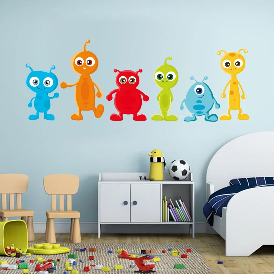 

Set of Six Aliens Wall Sticker Watercolor Cute Decals Vinyl Waterpaper Murals For Kids Room Nursery Home Decoration