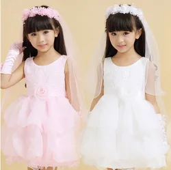 In Stock White/Pink Flower Girl Veils First Communion Veils Hair Accessories Free Shipping