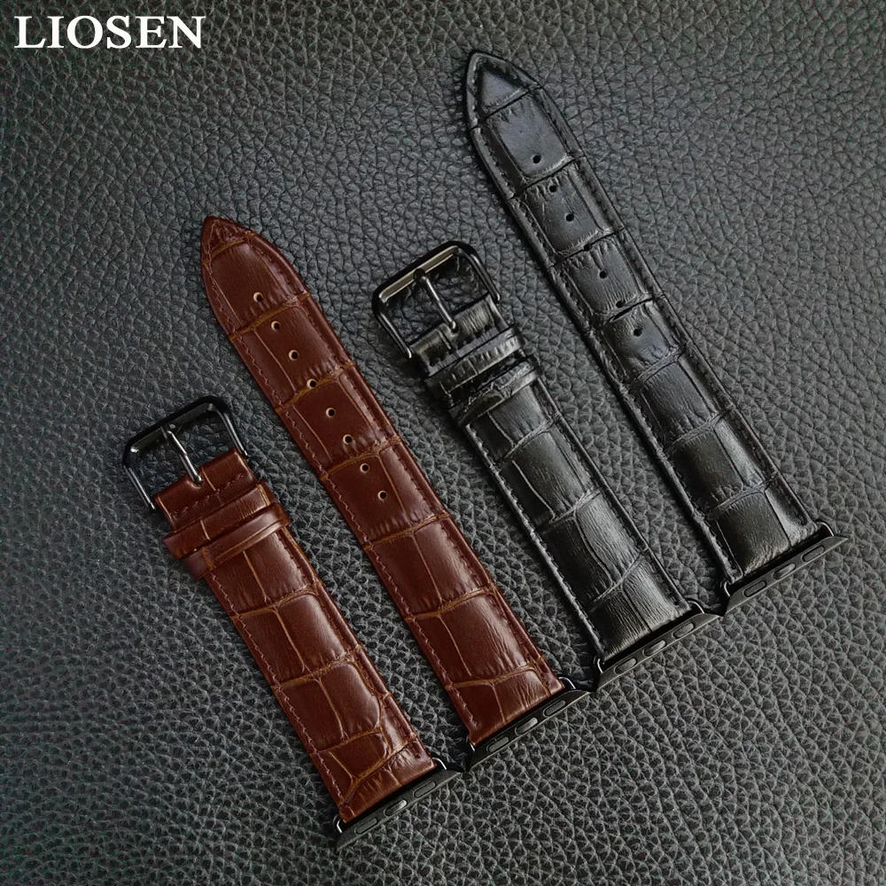 Ремешок LIOSEN из натуральной кожи для Apple Watch Series 1 2 3 черный коричневый браслет