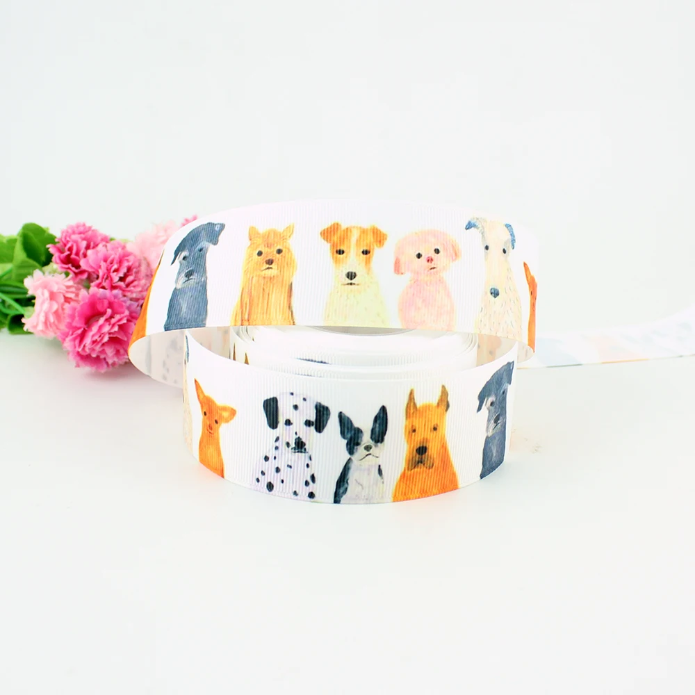 

9mm/16mm/22mm/25mm/38mm/75mm cartoon dog print grosgrain ribbon 10/25/50yards DIY gift wrap sewing wedding decor ribbon