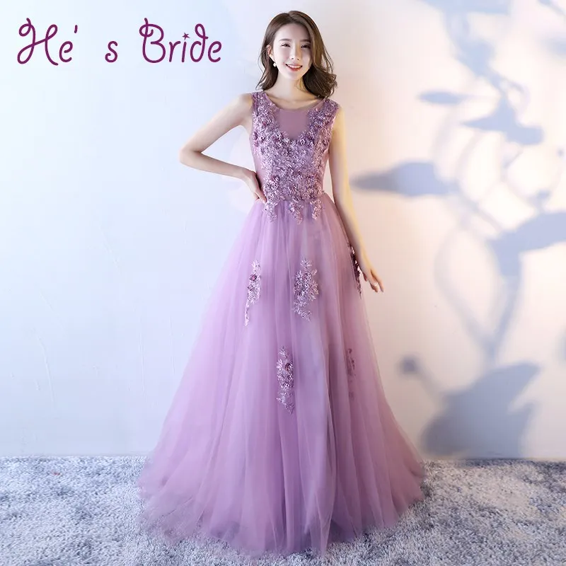 Новое модное кружевное вечернее платье для невесты, банкета, элегантный светильник, фиолетовые Аппликации, Длинные вечерние платья на заказ - Цвет: Purple