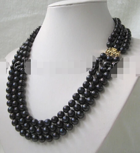 

Miss charm Jew1045 Beautiful AAA 21-23" 3row 9mm black round freshwater pearl necklace NEW
