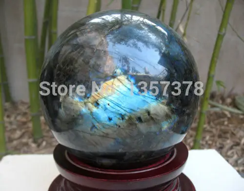 

huij 0056 AAA+++ NATURAL PRETTY LABRADORITE CRYSTAL BALL HEALING Bronze Statue
