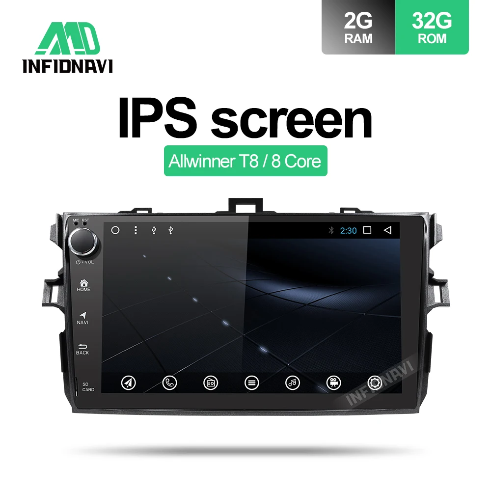 Sale android 8.1 car dvd for Toyota Corolla Eight Core 9 inch 1024*600 screen with car radio navigation 2+32G car stereo gps player 1