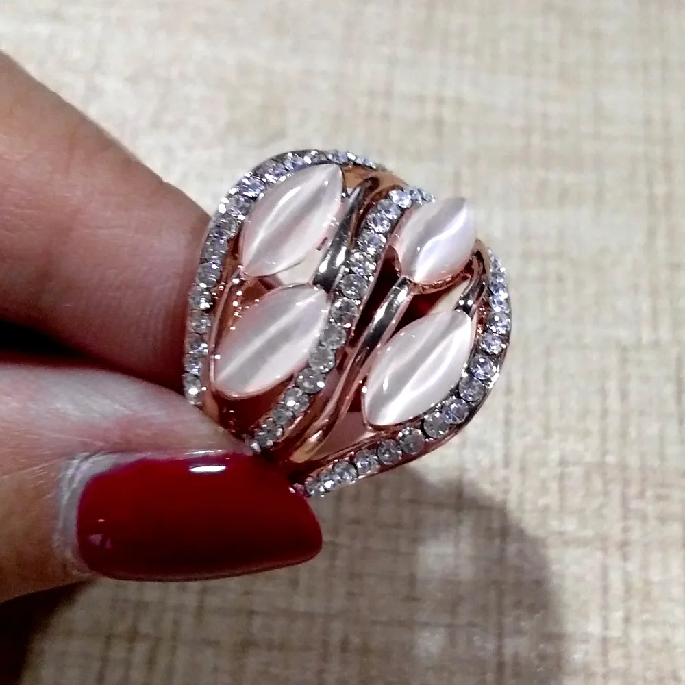 SINLEERY модные женские туфли полые опалами кольца для Для женщин розового золота Цвет Кристал для свадьбы, помолвки кольцо Jz527