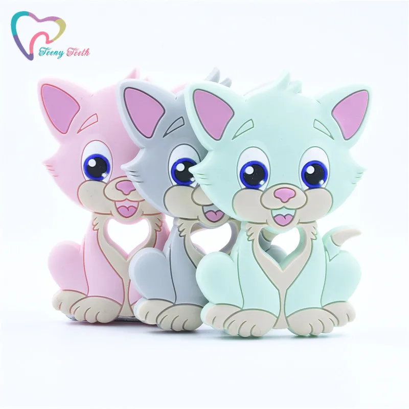 

5 PCS Girly Candy Colors Baby Silicone Cat Teether Perle Silicone Beads Rodent Teethers DIY Pacifier Chain Teether Nurse Gifts