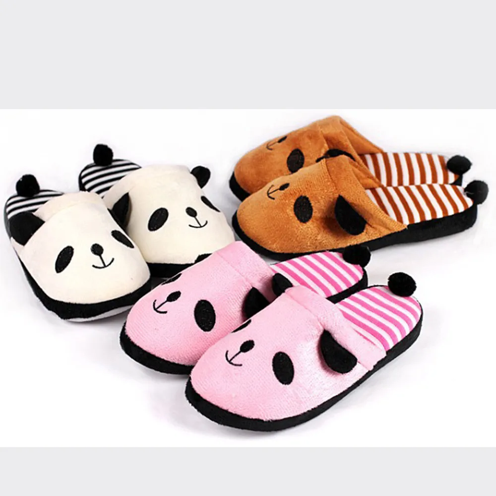 

Women Warm Slippers Lovely Cartoon Panda Home Floor Soft Stripe Slippers Winter Spring Female Shoes D#