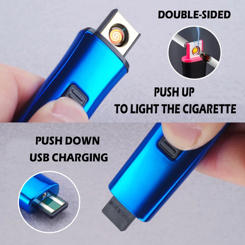 Mini-USB легче Перезаряжаемые двойная сторона ветрозащитный электронные зажигалки
