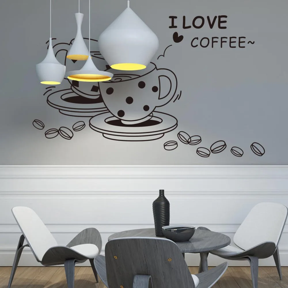 Coffee Cup Wall Sticker Kitchen Modern Wall Art Decals Restaurant Decor O3 