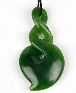 

xiuli 003070 Natural Green Nephrite Jade Double Twist Pendant Necklace Pounamu