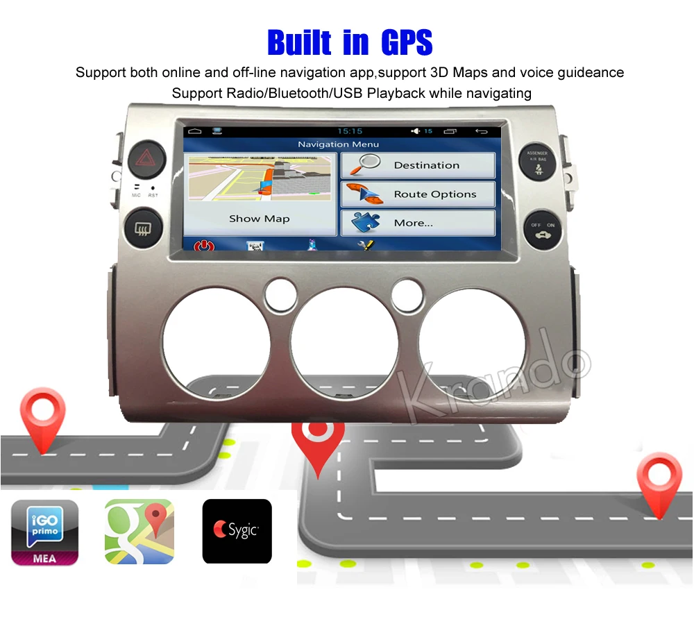 Krando Vertical screen android car radio multimedia For Toyota FJ Cruiser 12.3'' Big screen navigation with gps system