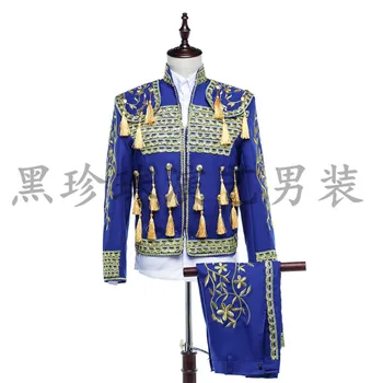 

M-XXL 2019 new men's fringe suit sets costumes Chinese style men's stage singer dress