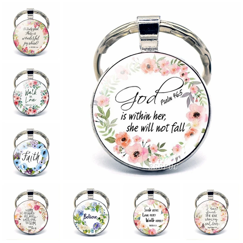 

God Is Within Her. She Will Not Fall (psalm 46:5) Bible Quote Faith Keychain Keyring Bible Verse key chain Christian Party Gift