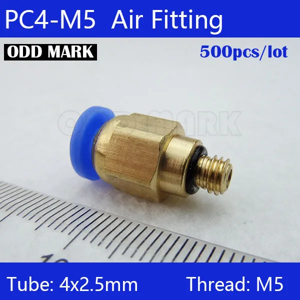 

Free shipping HIGH QUALITY 500pcs 4mm to M5 Pneumatic Connectors male straight one-touch fittings PC4-M5