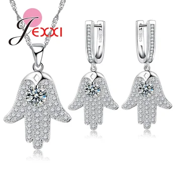 

Romantic Crystal Drop Earrings Pendant Necklace Set 925 Sterling Silver Jewelry Sets Wedding Jewelry Valentine's Gift
