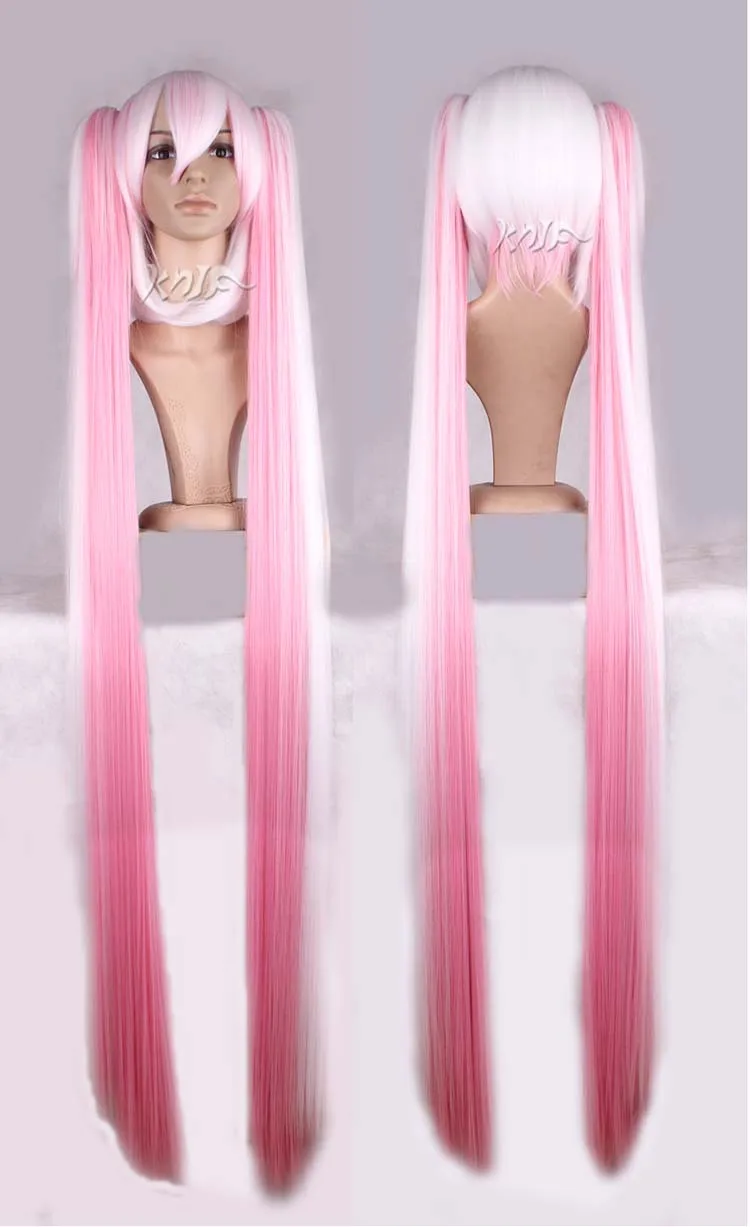 

High quality MIKU hair accessories 680g 120cm pink white synthetic hair jewelry for cosplay wigs