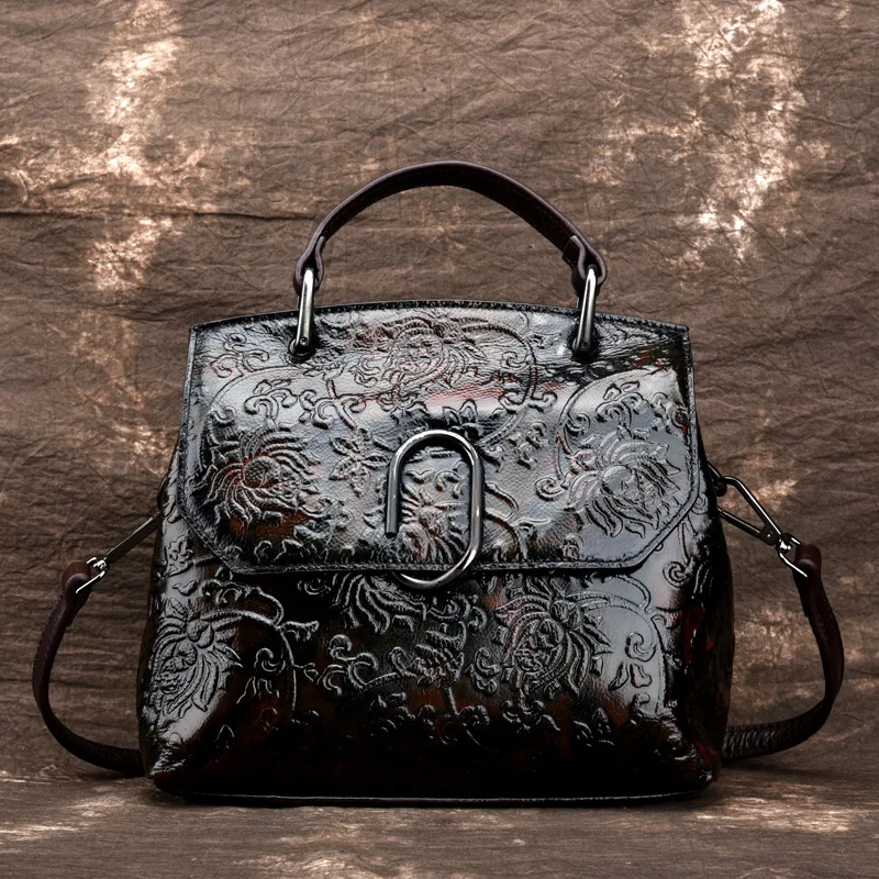 AETOO Original personality Embossed manual brush color retro genuine leather handbag  100% nature leather messenger bag women
