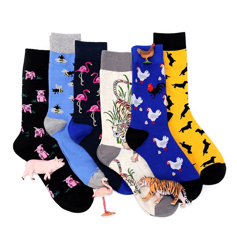 

2018 Pig Chicken Bee Flamingo Tiger Dachshund Animal Socks Men Women Funny Warm Socks Happy Short Cotton Crazy Male Cute Socks