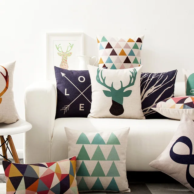 الوسائد الأزرق الأخضر هندسية وسادة تغطي دير الكتان وسادة القضية الرئيسية مكتب أريكة غطاء وسادة الزخرفية الشمال