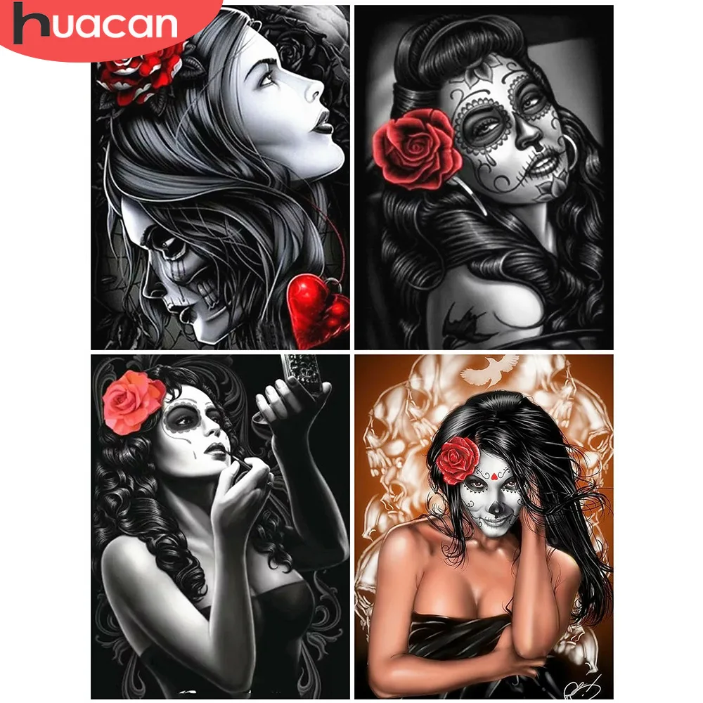 

HUACAN Diamond Mosaic Beauty Pattern 5d Diamond Painting Full Square/round Skull Diamond Embroidery Rhinestones Picture Beadwork