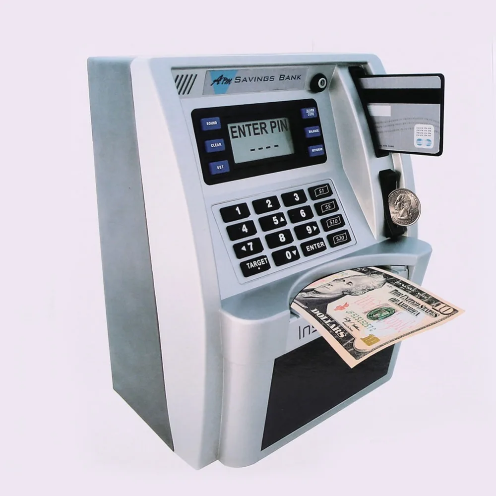 Giantree Simulation US ATM сберегающие банки ATM Копилка ATM Сейф для денег коробки с ЖК-экраном Серебряный детский подарок Сейф для денег коробка