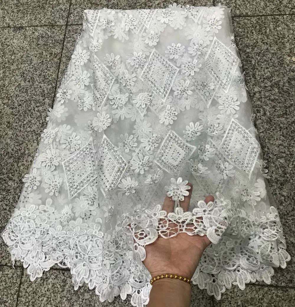 

African Lace Fabric 2018 High Quality Lace Nigerian Lace Fabrics Embroidery Tulle French Lace For Women Dress white