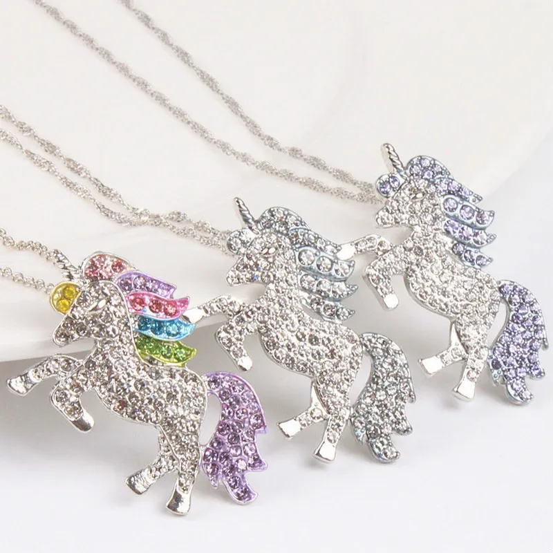 

High Quality Crystal Unicorn Necklaces & Pendants Trendy Jewelry For Women Baby Gifts for Girls Rainbow Animal Necklace