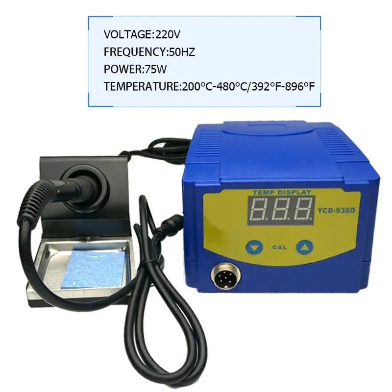 

938D 75W Digital Display Soldering Rework Solder Iron Station Timer Smart Dormancy Lead Free ESD Safe Welding Tool