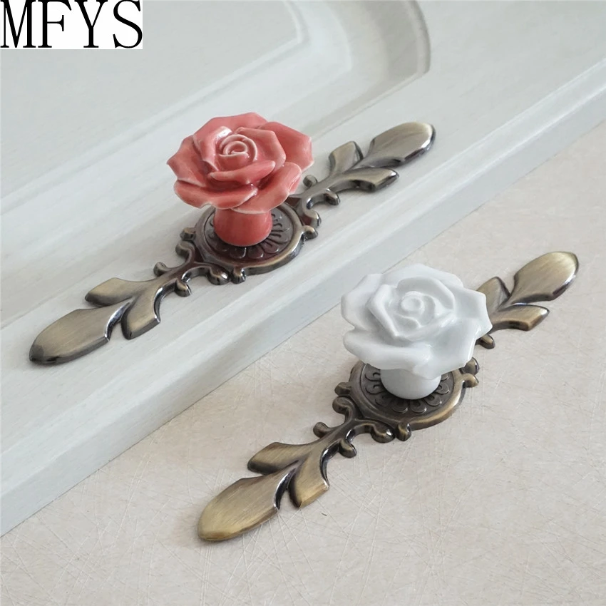 Flower Ceramic Knob Handle Back Plate Door Handles Pulls ...