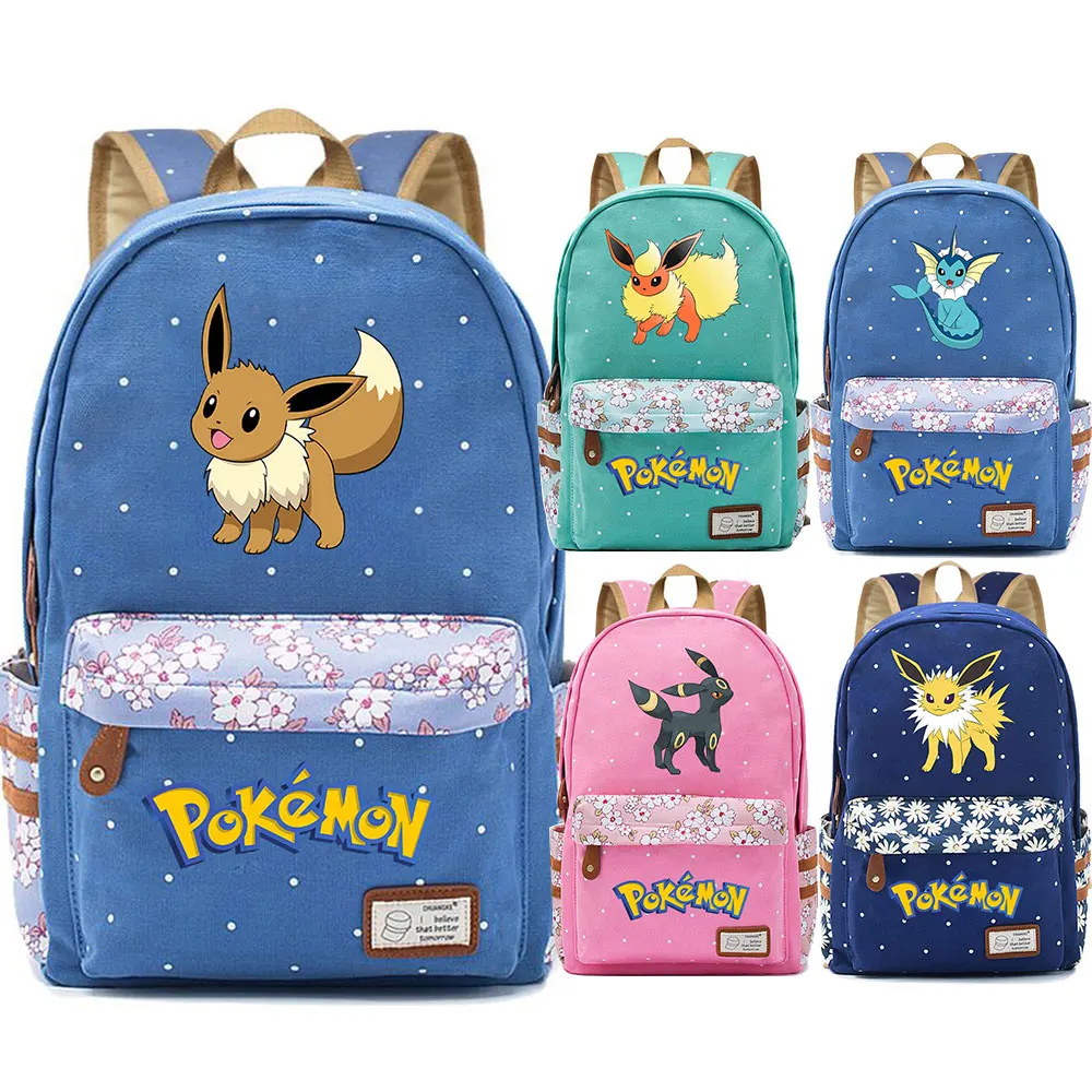 Eevee Espeon Flareon Glaceon Jolteon школьная сумка в горошек для мальчиков и девочек, женская сумка, школьная сумка для подростков, Холщовый женский рюкзак
