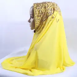 Новое поступление Премиум пузырь шифоновый шарф летние однотонные блеск мусульманских хиджабы женский золотой жемчуг исламский тюрбан