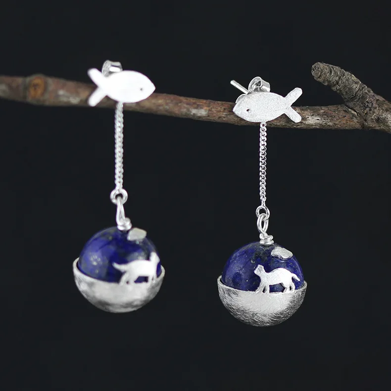 

CMAJOR Designer 925 Sterling Silver Cat's Ideals Romantic Kitty Lapis Drop Earrings Women Girls Original Fine Jewelry Wholesale