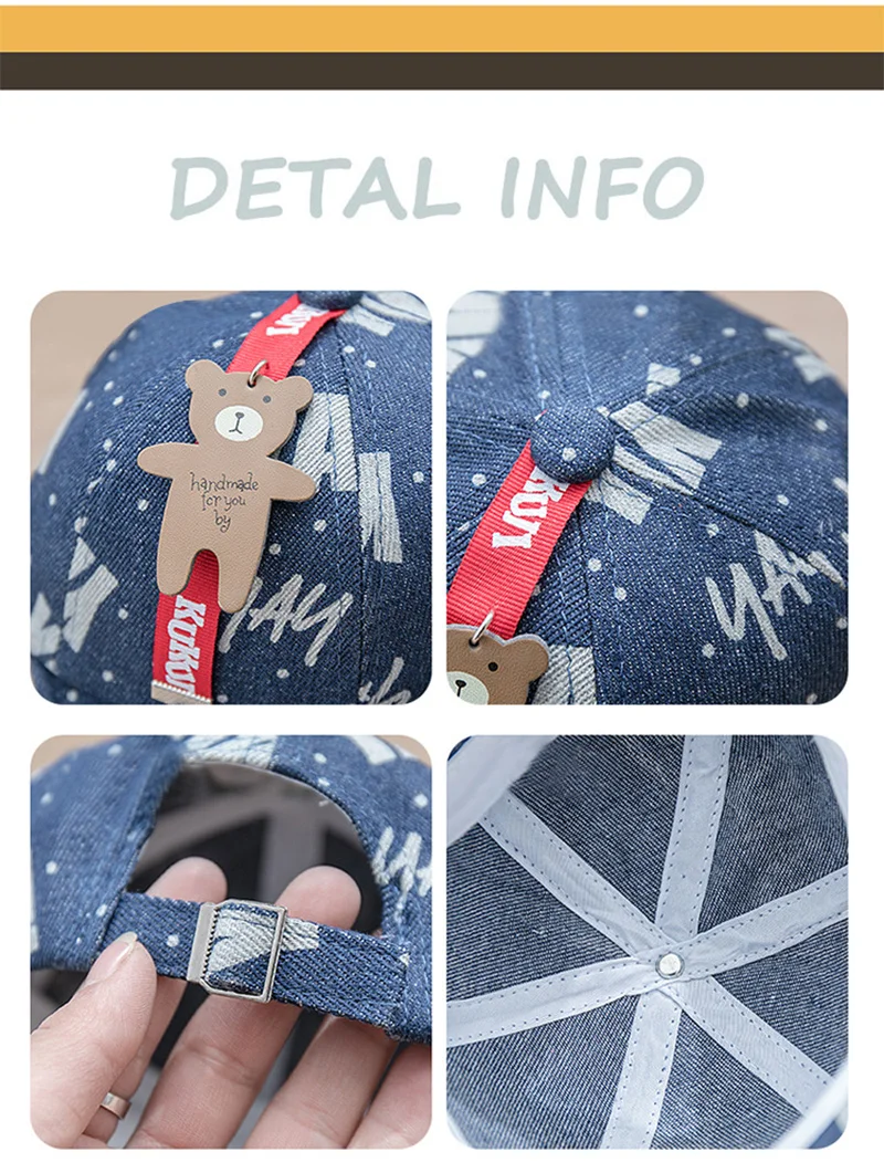 Fashion Denim Baby Caps Letter Cowboy Boys Caps Retro Print Toddler Hat With Bear Spring Summer Soft Baby Hat Baby Boys Clothing (10)
