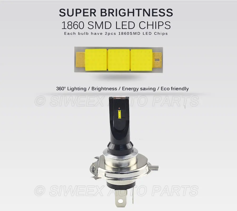 1 шт. Авто H4 2SMD 1860 светодиодный лампы Противотуманные фары мотоцикл фары дневного света белый парковочная лампа AC/DC 12V