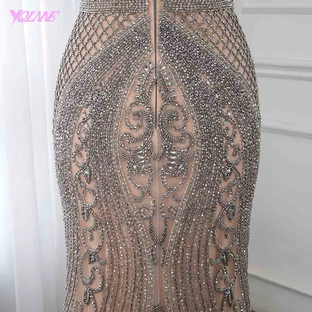 Luxury Handmade Rhinestones Evening Dress Long Cap Sleeve Mermaid Formal Evening Gown Runway Fashion Dresses YQLNNE